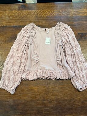 Free People Dusty Rose Ruffle-Trim Long Sleeve Top